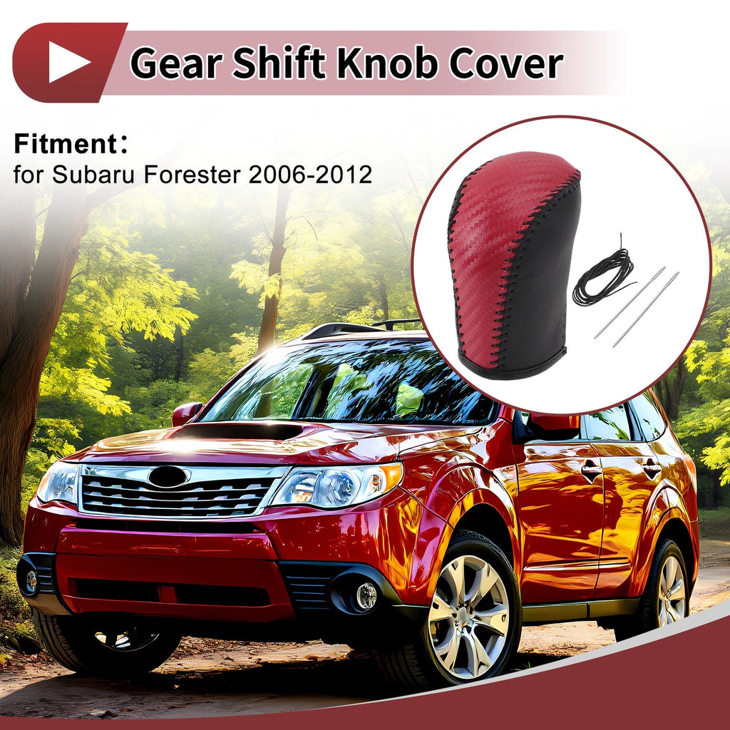 Gear Shift Knob Cover Replacement for Subaru Forester 2006–2012 Red Faux Leather
