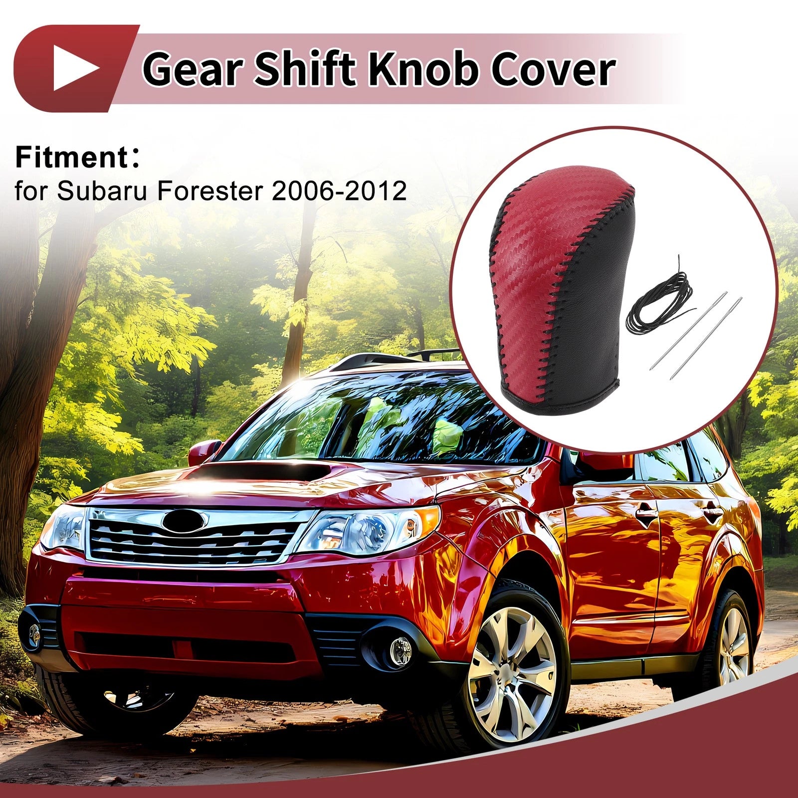 Gear Shift Knob Cover Replacement for Subaru Forester 2006–2012 Red Faux Leather