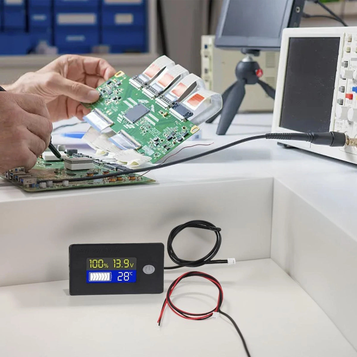 Multi Functional Battery Voltage Meter with Alarm & Temperature Sensor
