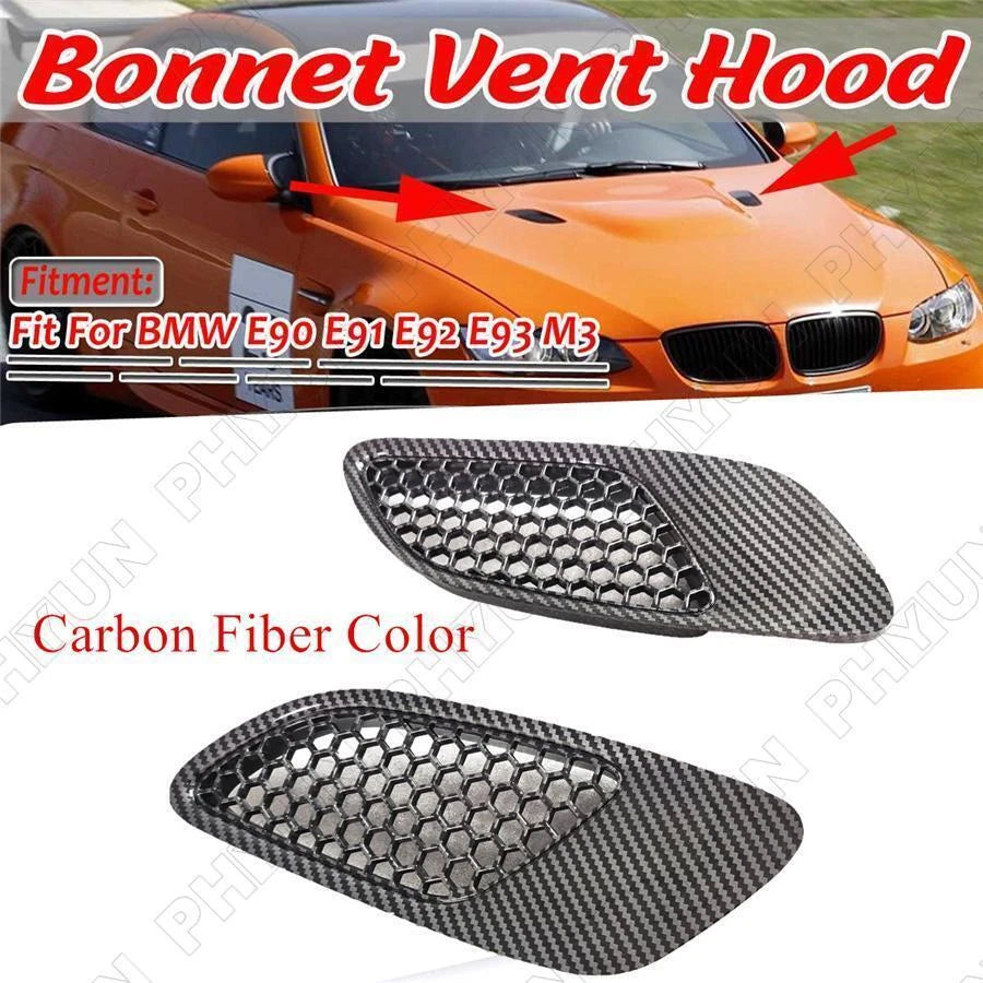 2x Carbon Fiber Look Front Bonnet Vent Hood Trim For BMW E90 E91 E92 E93 M3 Type
