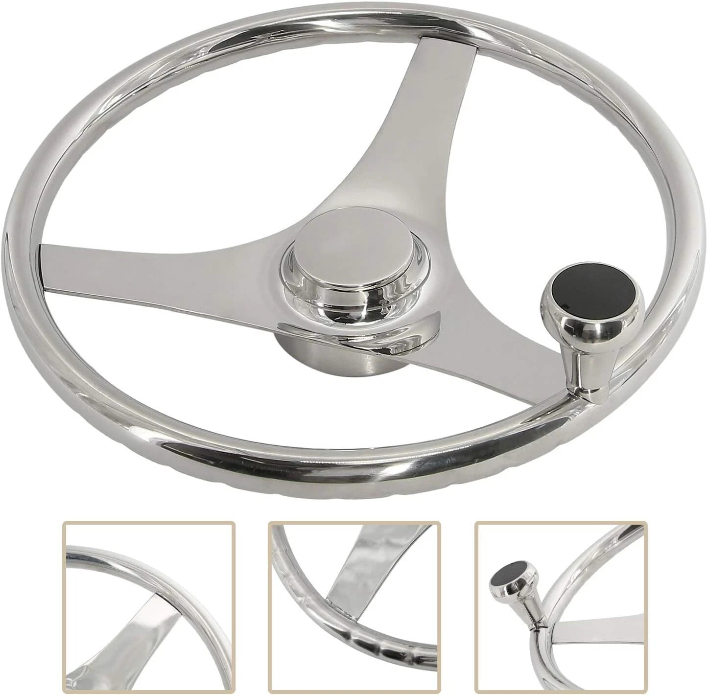 3 Spoke Stainless Steel Steering Wheel for Marine Boat (13.5 Inch)