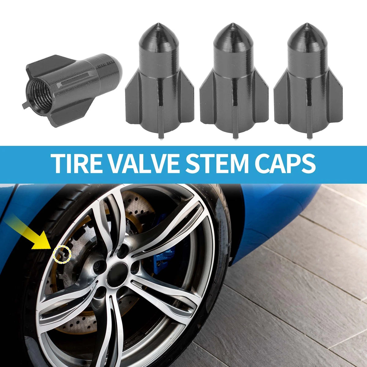 Tire Valve Stem Caps Titanium Tone Grey for Car Bike RV 4 Pack (4pcs)
