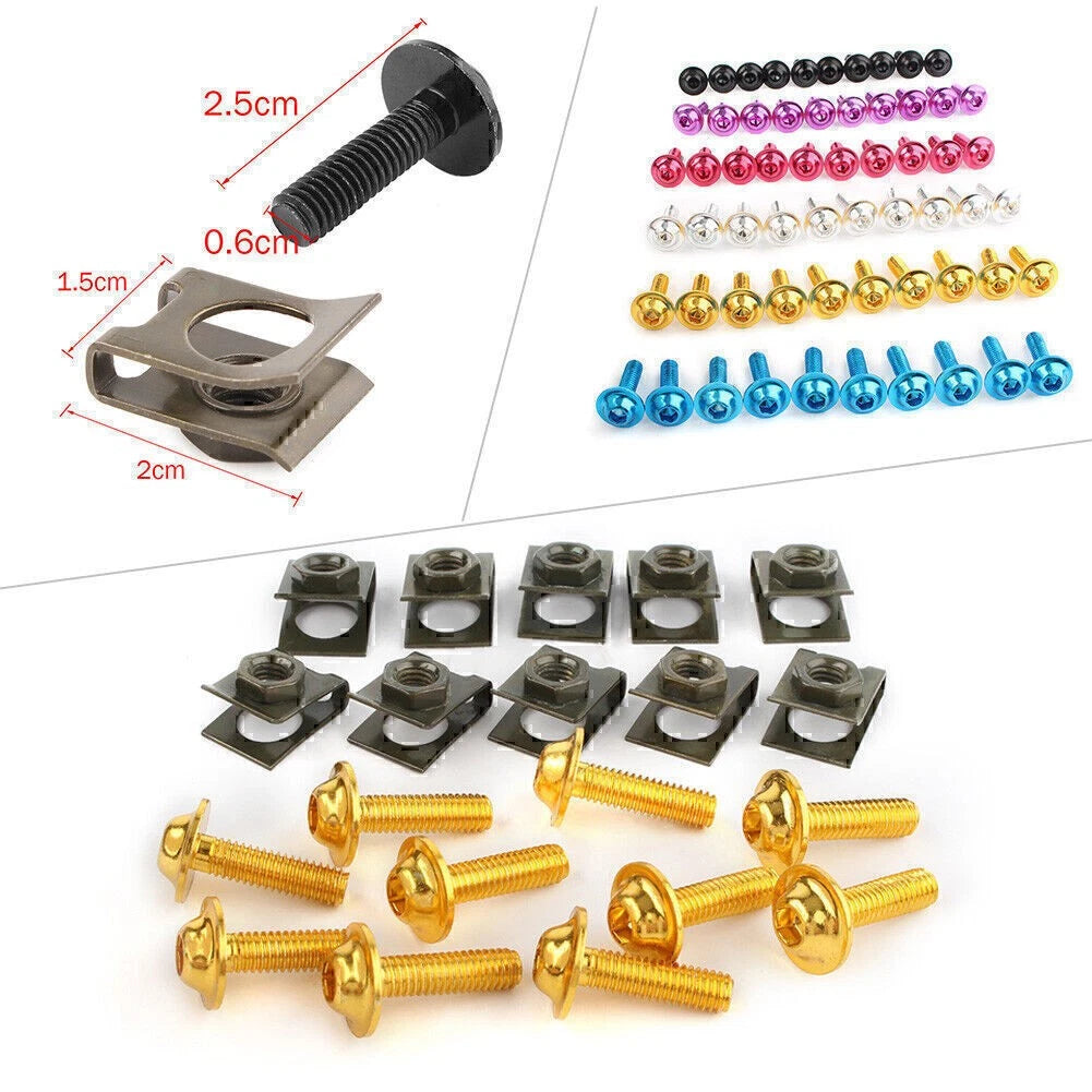 10pcs Universal M6 Body Fairing Bolts Fastener Clips Screw Set For Scooter Gold
