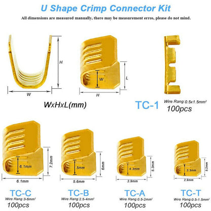 500 Pcs U Shape Copper Terminals Crimp Kit - Non-Insulated Assortment