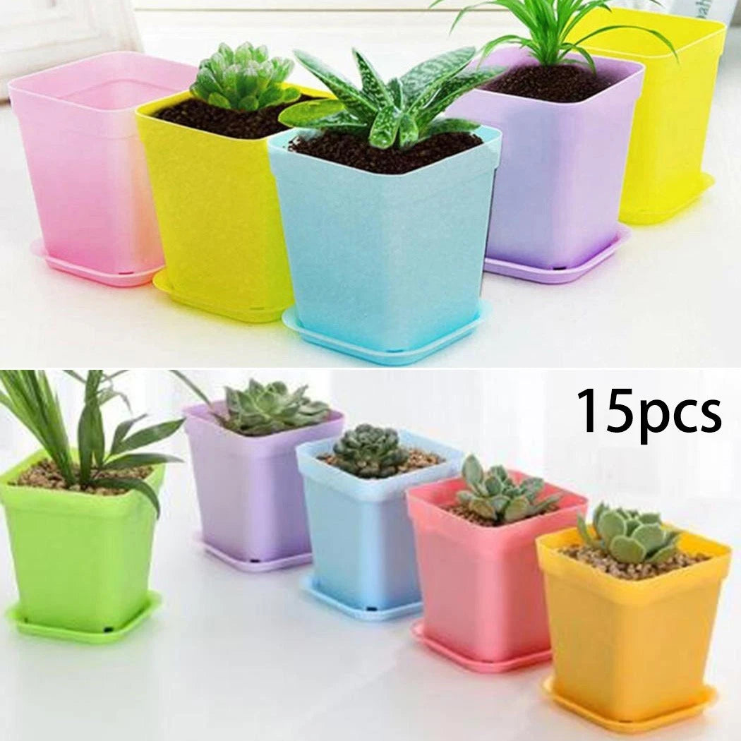15pcs Small Flowerpots with Tray for Home Office