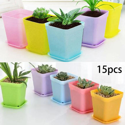 15pcs Small Flowerpots with Tray for Home Office