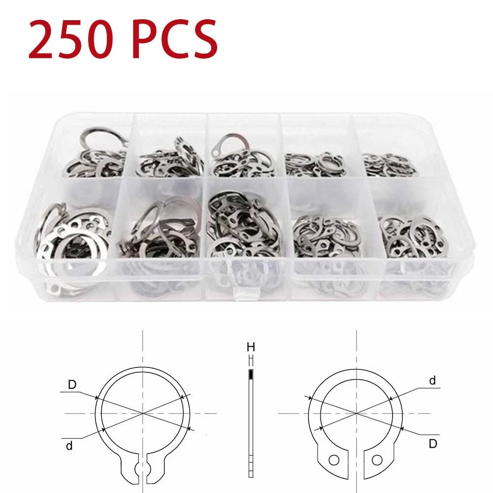 Set of 250 External Circlips 6mm-15mm for Light Equipment Tools