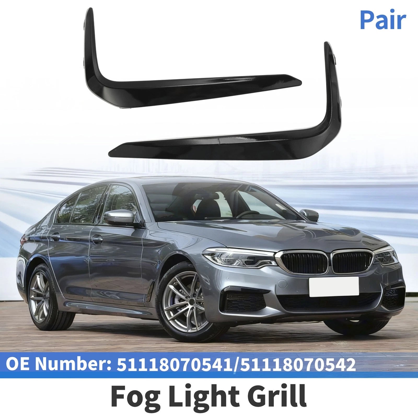 Front Left Right Bumper Fog Light Cover Replacement for BMW 5-Series (2017–2022)