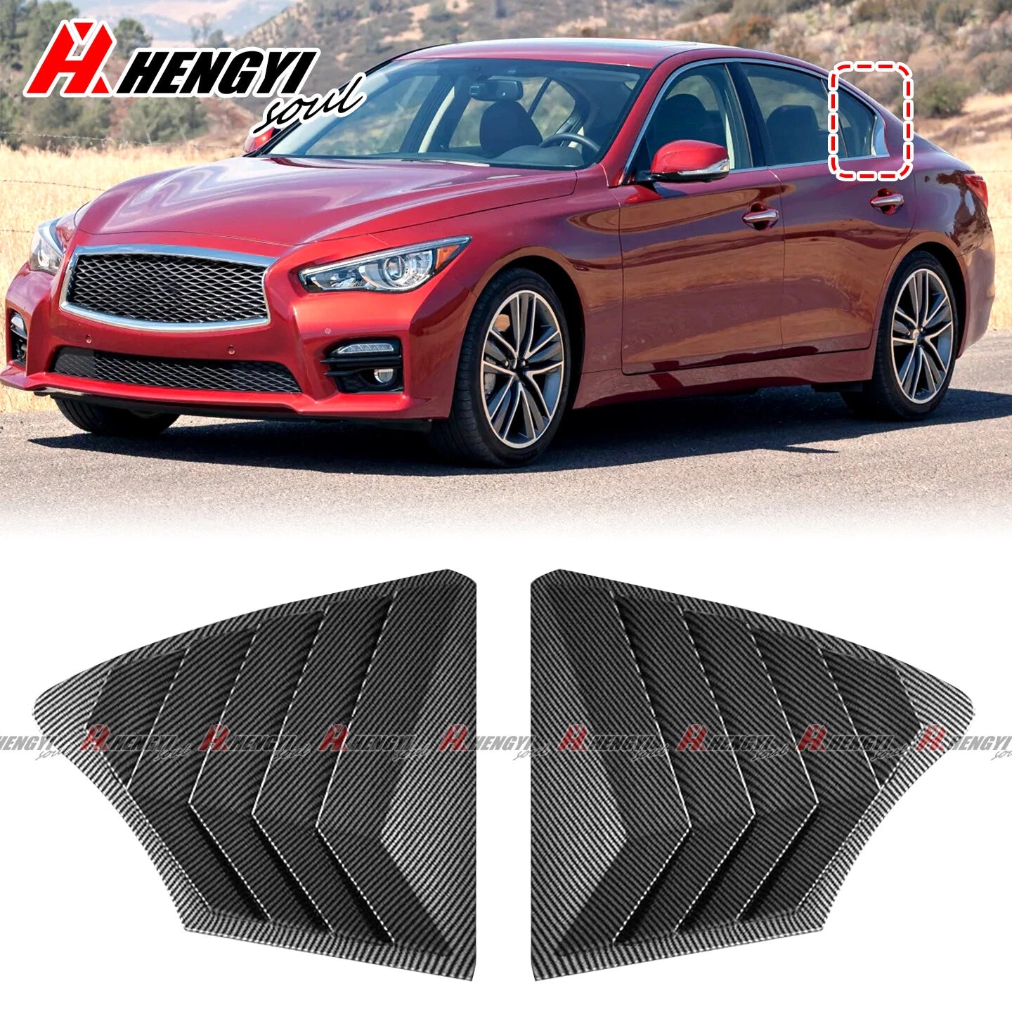 2X Carbon Fiber Look Side Window Louver Shutter Cover for Infiniti Q50 (2014–2023)