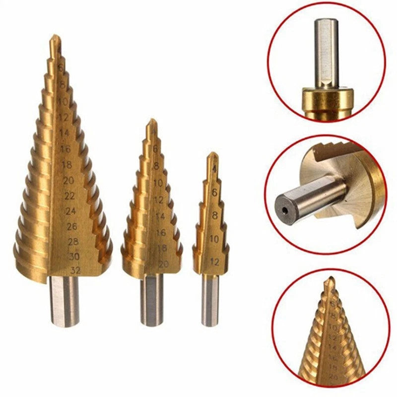 3X Step Drill Bits Tool Set for HSS Steel (4-12/20/32mm)