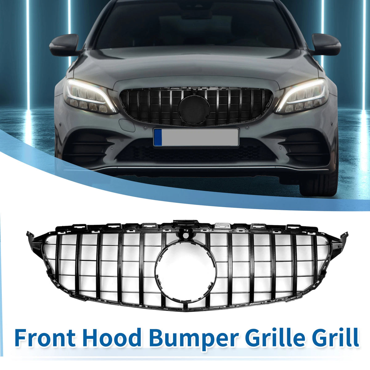 Front Upper Bumper Grille for Mercedes-Benz C250 (2015–2018) Black