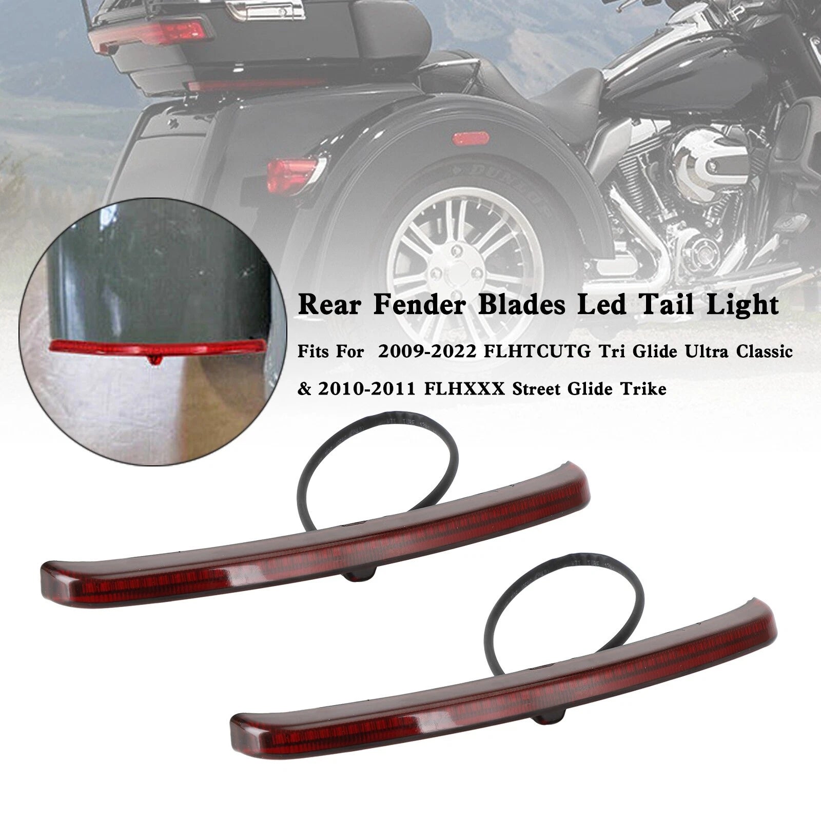 LED Rear Fender Blades Tail Light for Touring Trike Glide (2009–2022) T9