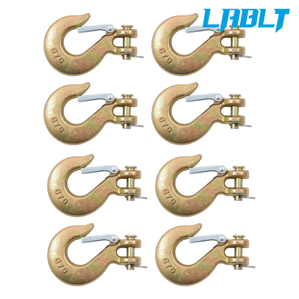 8 Pack Clevis Slip Hook with Latch for G70 (18800lbs Breaking Strength)