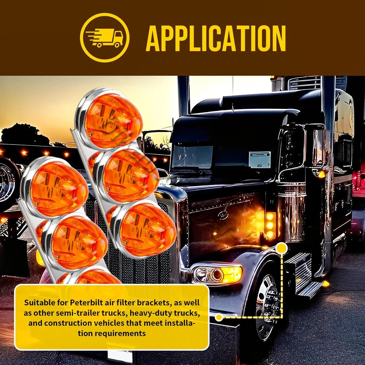 Air Cleaner LED Watermelon Front Light Mount Brackets Kit for Peterbilt