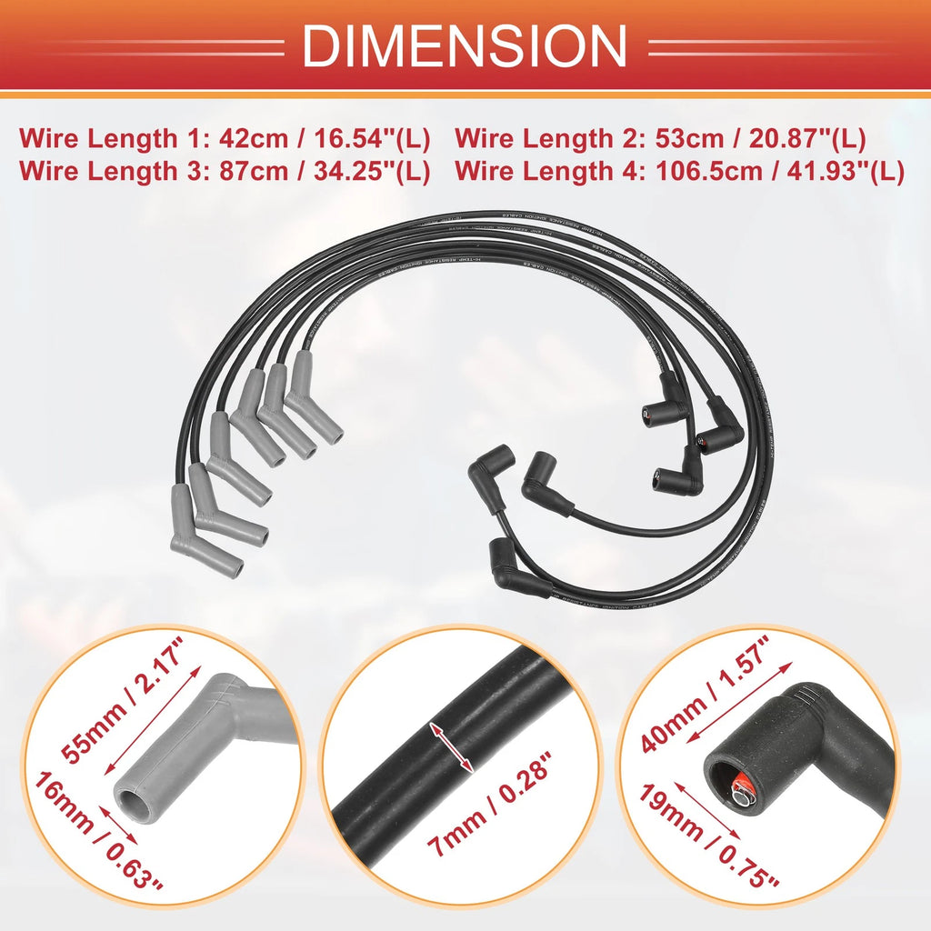 6 Pcs Ignition Coil Spark Plug Wire Set for Ford Mustang (2010–2014)