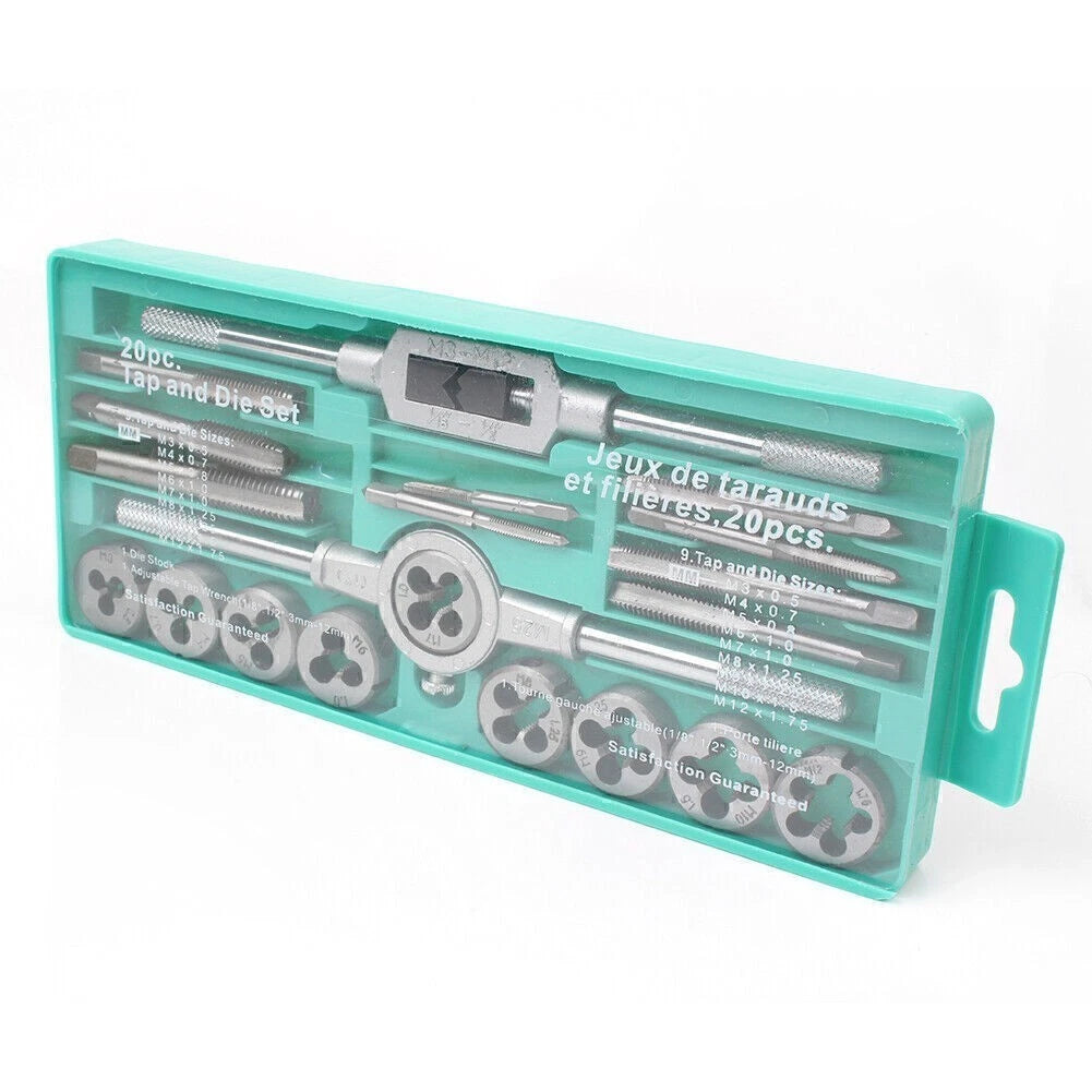 20pcs M3-M12 Metric Screw Thread Plugs Tap Wrench Die Kit