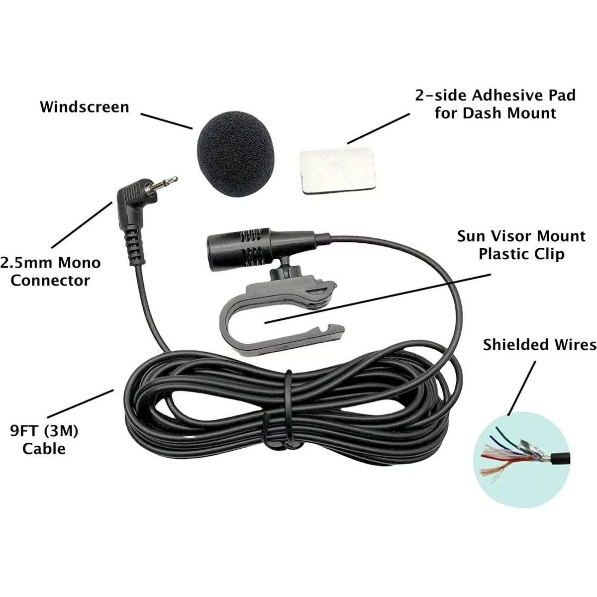 Microphone Replacement for Pioneer Car Stereo Systems (2.5mm Plug)