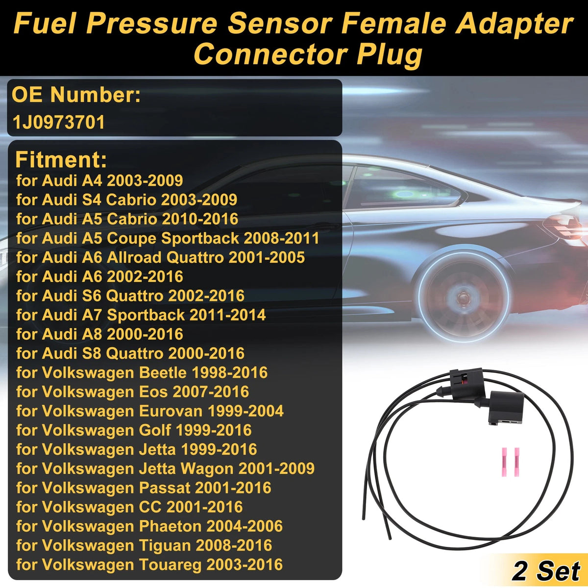 Set of 2 Fuel Pressure Sensor Connector Plugs for Audi A4 (2003–2009) No. 1J0973701