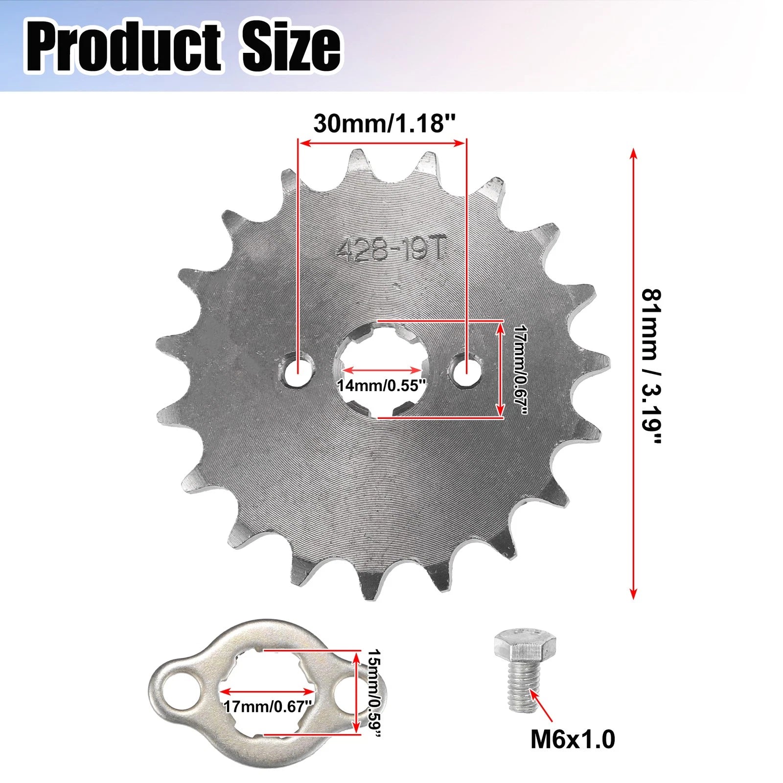 Front Engine Sprocket 17mm 19T Replacement Set for Dirt Bike Mini Bike (428)