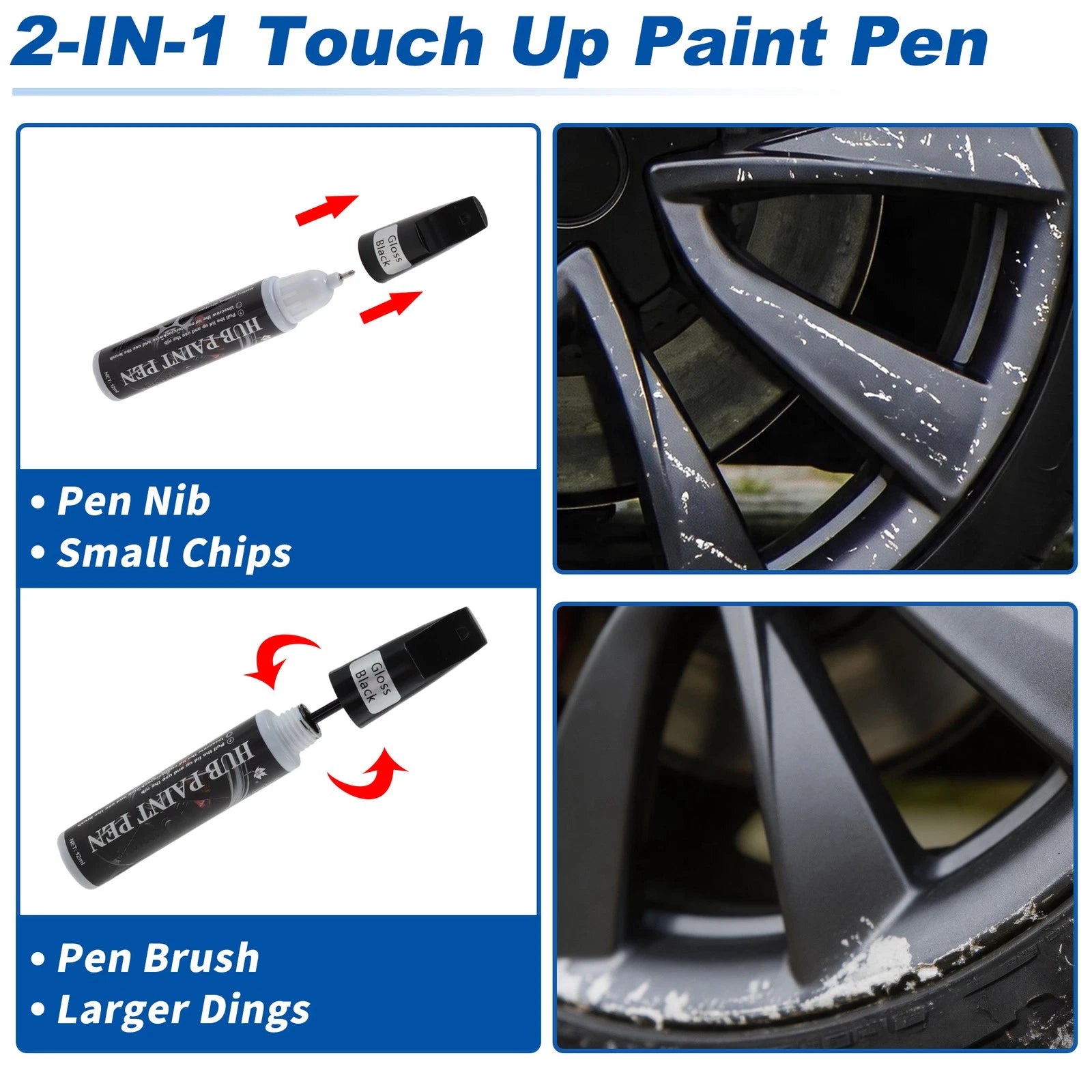 Gloss Black Wheel Hub Touch Up Paint Pen for Universal Use (1 pc)