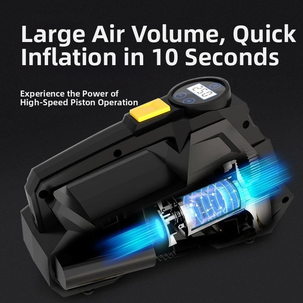 Portable 12V Car Tire Inflator Pump with Digital Display & LED Light