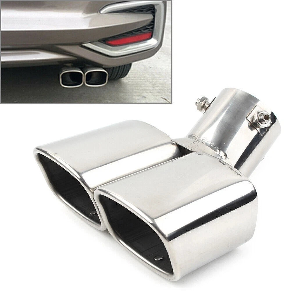 Dual Silver Rear Exhaust Pipe Tail Muffler Tip for Universal Fit