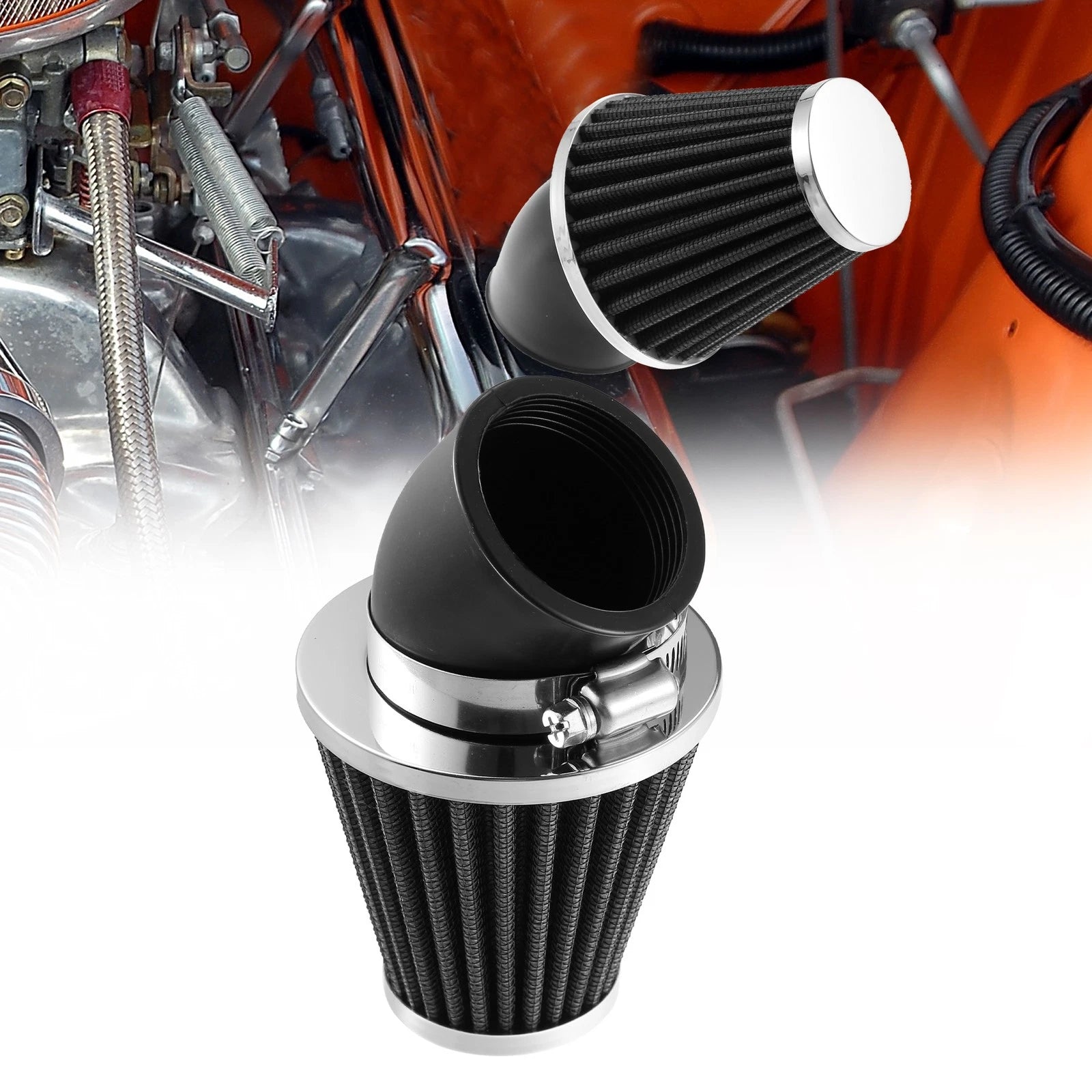Air Intake Filter Cleaner 48mm 45 Degree Universal for Honda (Black) (—)