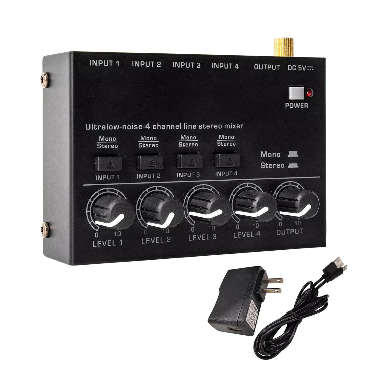 4 Channel Mini Line Audio Stereo Mixer for Live Studio (DC 5V)