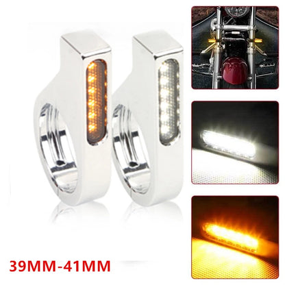 2Pcs LED Turn Signal Light for Motorcycle Fork Mount Clamp (39mm-41mm)