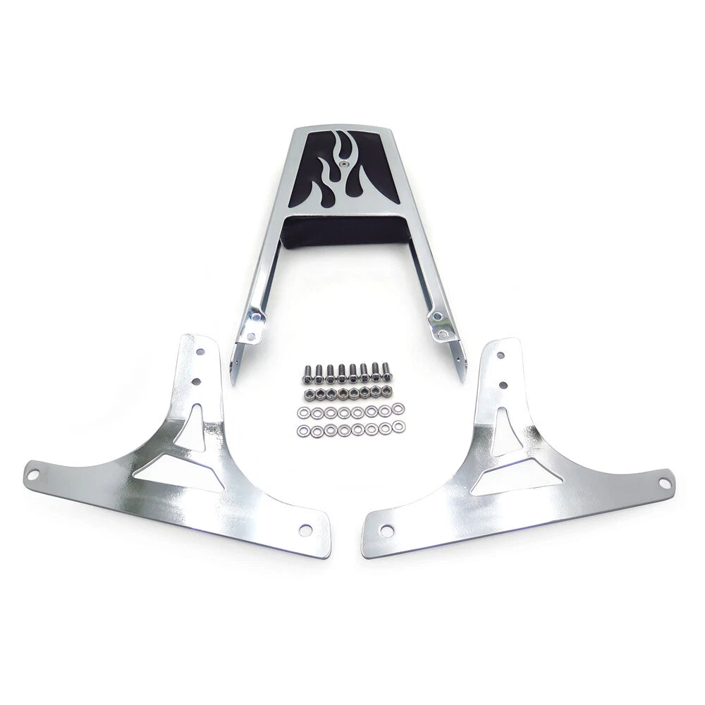 Chrome Flame Backrest Sissy Bar with Leather Pad for Harley Softail (1999–2006)