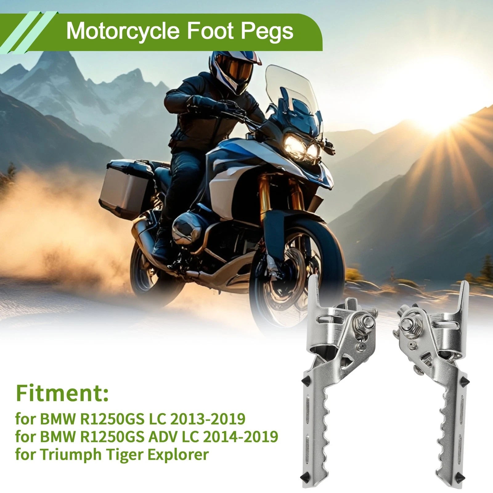 Motorcycle Foot Pegs Replacement for BMW R1250GS LC 2013–2019 Silver Pair