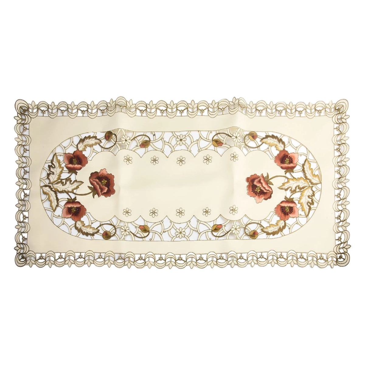 Luxury Oval Vintage Embroidered Lace Tablecloth 40x85cm