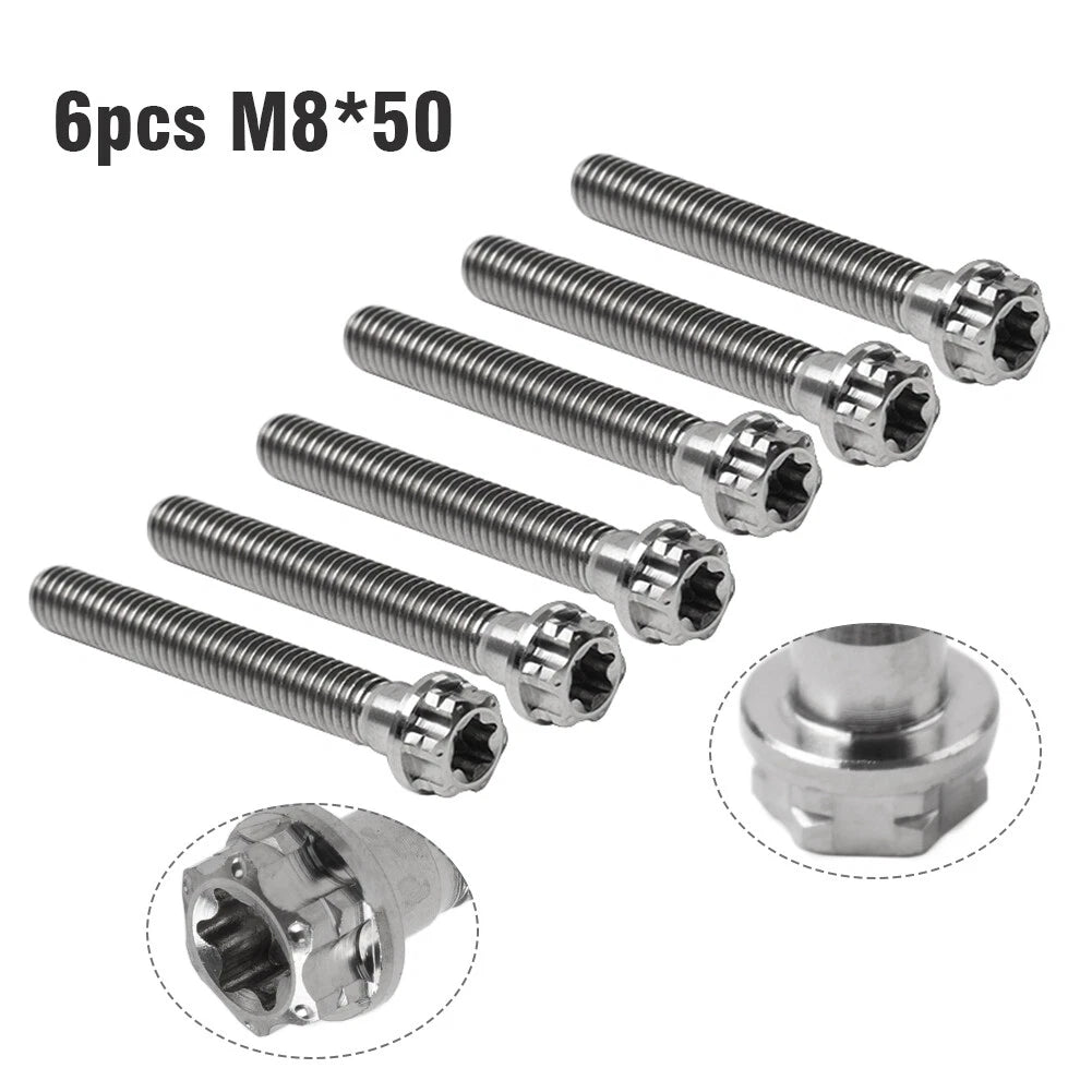 Set of 6 Titanium M8x50mm Torx Head Flange Screws for Motorcycle