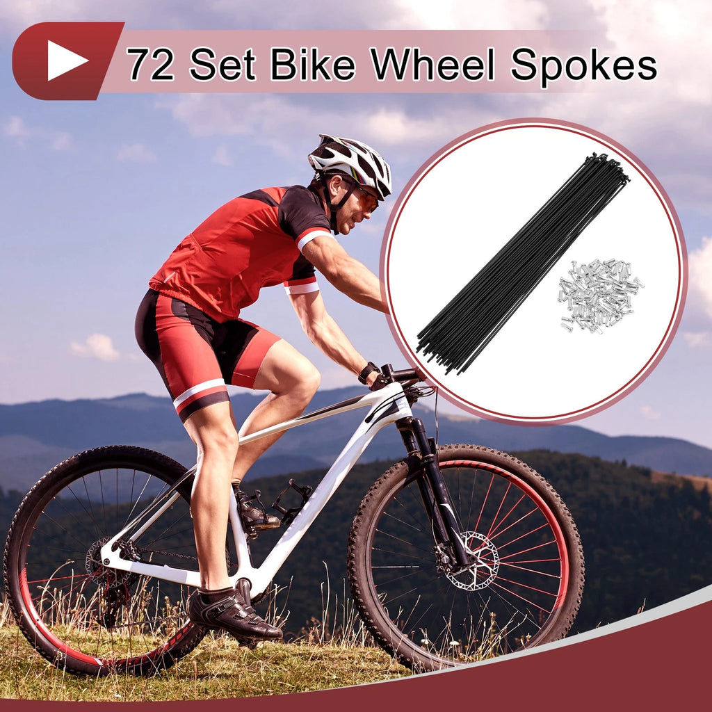Bicycle Spokes Set Carbon Steel Black 264mm for 14G Wheel (72 Pack)