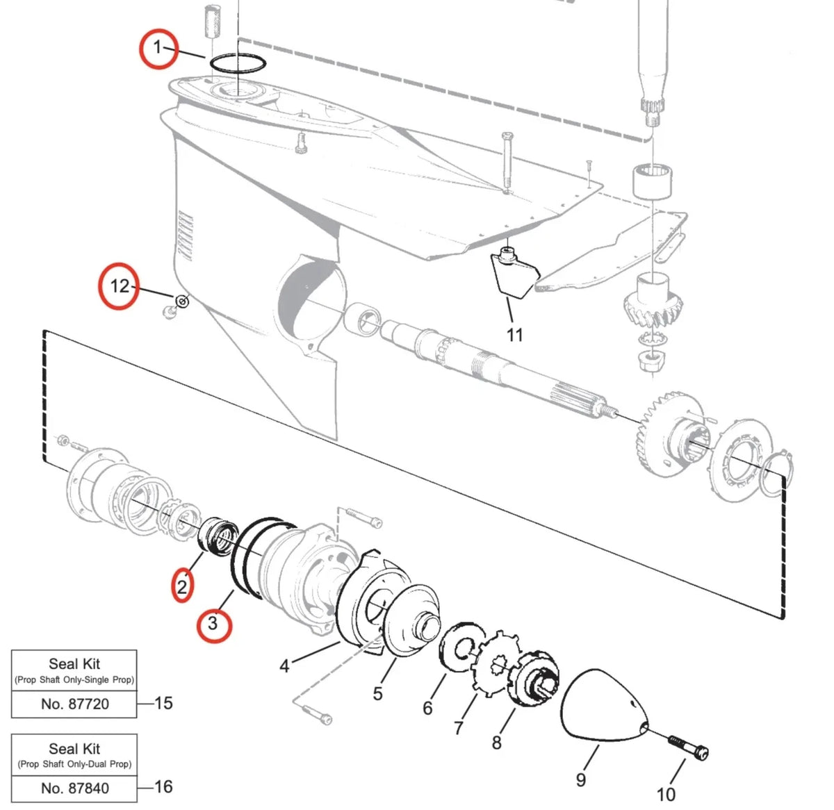 Seal Kit for Volvo Penta Propeller Shaft Lower Unit (897426, 925261, 925256, 955974)