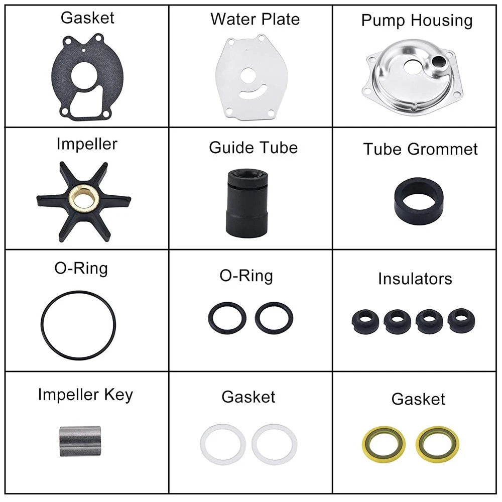 Outboard Water Pump Impeller Kit for Mercury Mariner 9.9-25HP (2-Stroke) 46-99157T2