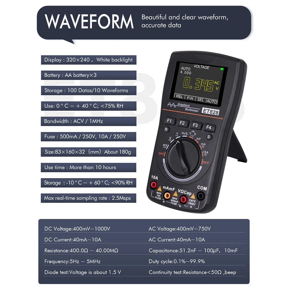 2X ET828 Digital Multimeter with Oscilloscope for Accurate Testing