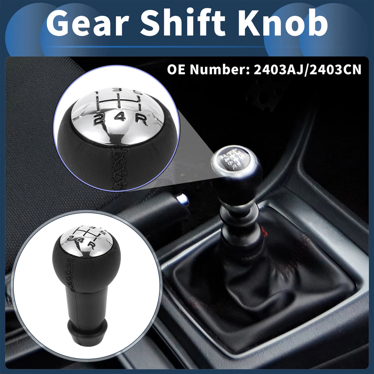 5 Speed Gear Shift Knob No.2403AJ for Citroen C3 (2002–2011) Plastic Leather