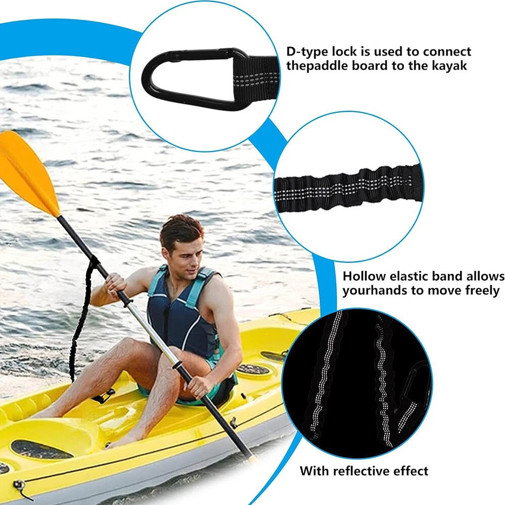 2X Kayak Paddle Leash with Carabiner 1m Black