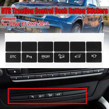 Replacement Dash Button Stickers for BMW X5 (2007–2013) DTC Traction Control Black