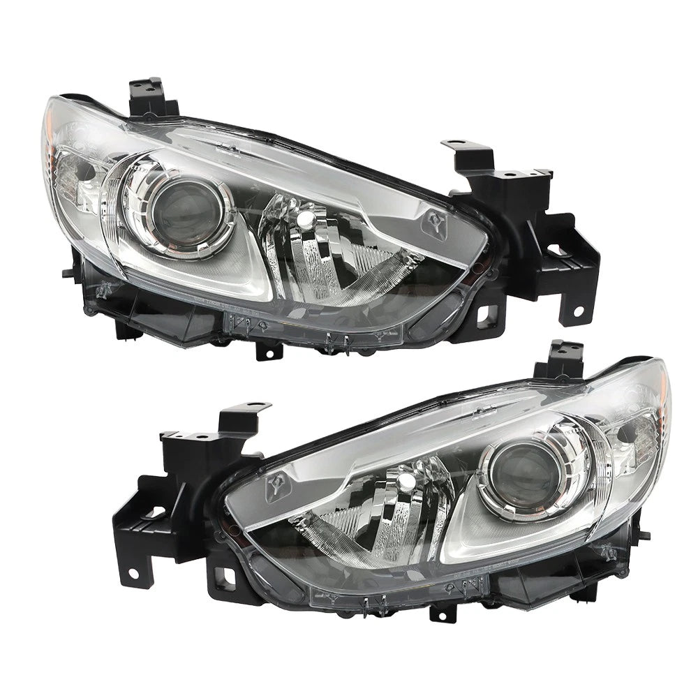 Headlight Assembly for Mazda 6 (2014–2017) Right + Left Halogen Black Housing