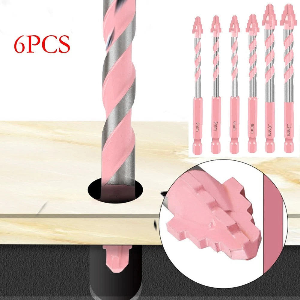 6X Glass Tile Punching Drill Bits Set for Eccentric Four Flute