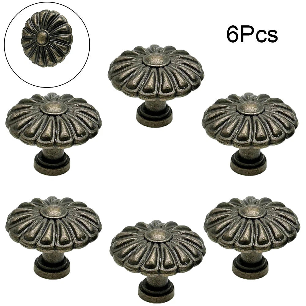 6X Vintage Flower Shape Door Handle Pulls for Cabinets and Drawers