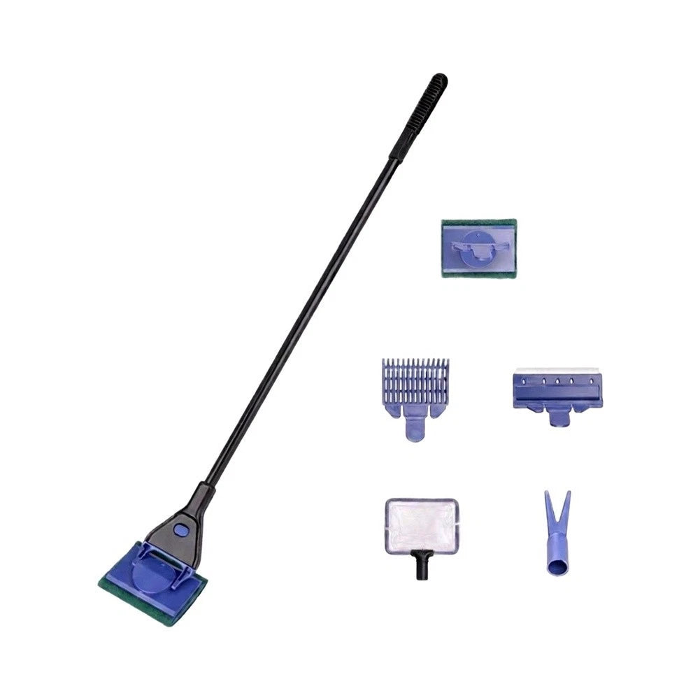 Set of 4 Plastic Aquarium Cleaning Tools with Long Handle and Rotating Brush