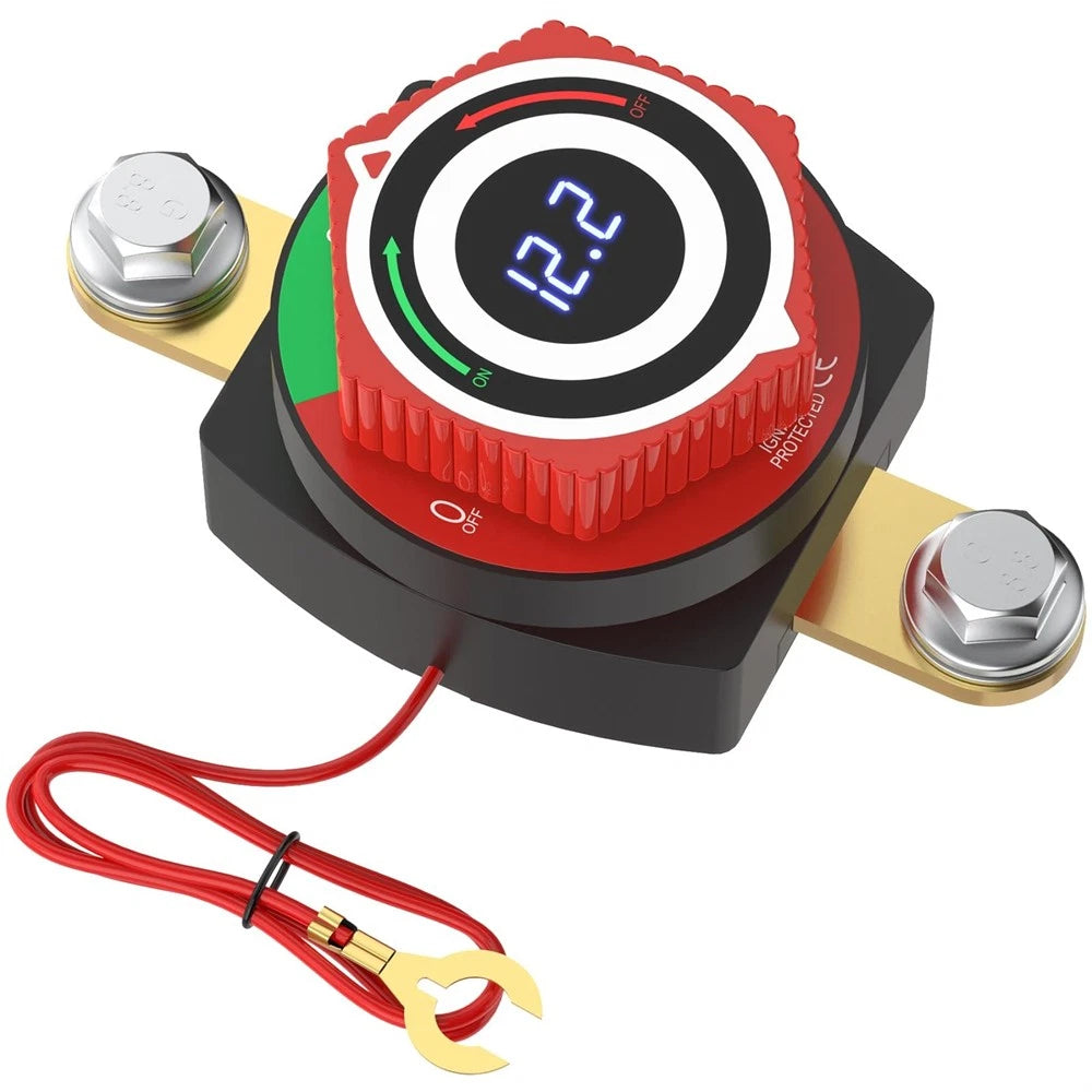 Side Post Battery Disconnect Switch with LED Display for RV ATV (5-80V)