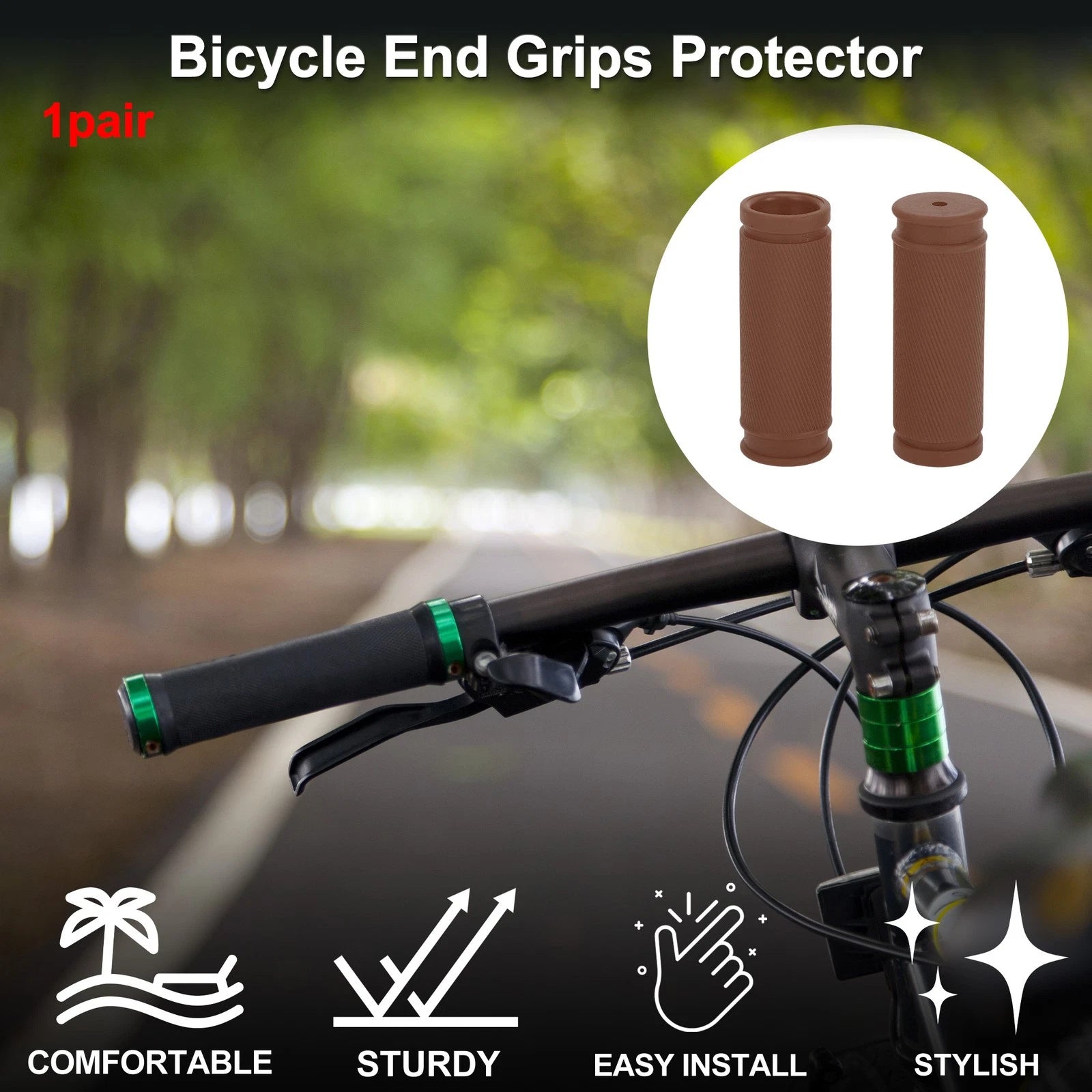 Bike Handlebar Grip Covers 85mm Lightweight End Protector for Brown Pair