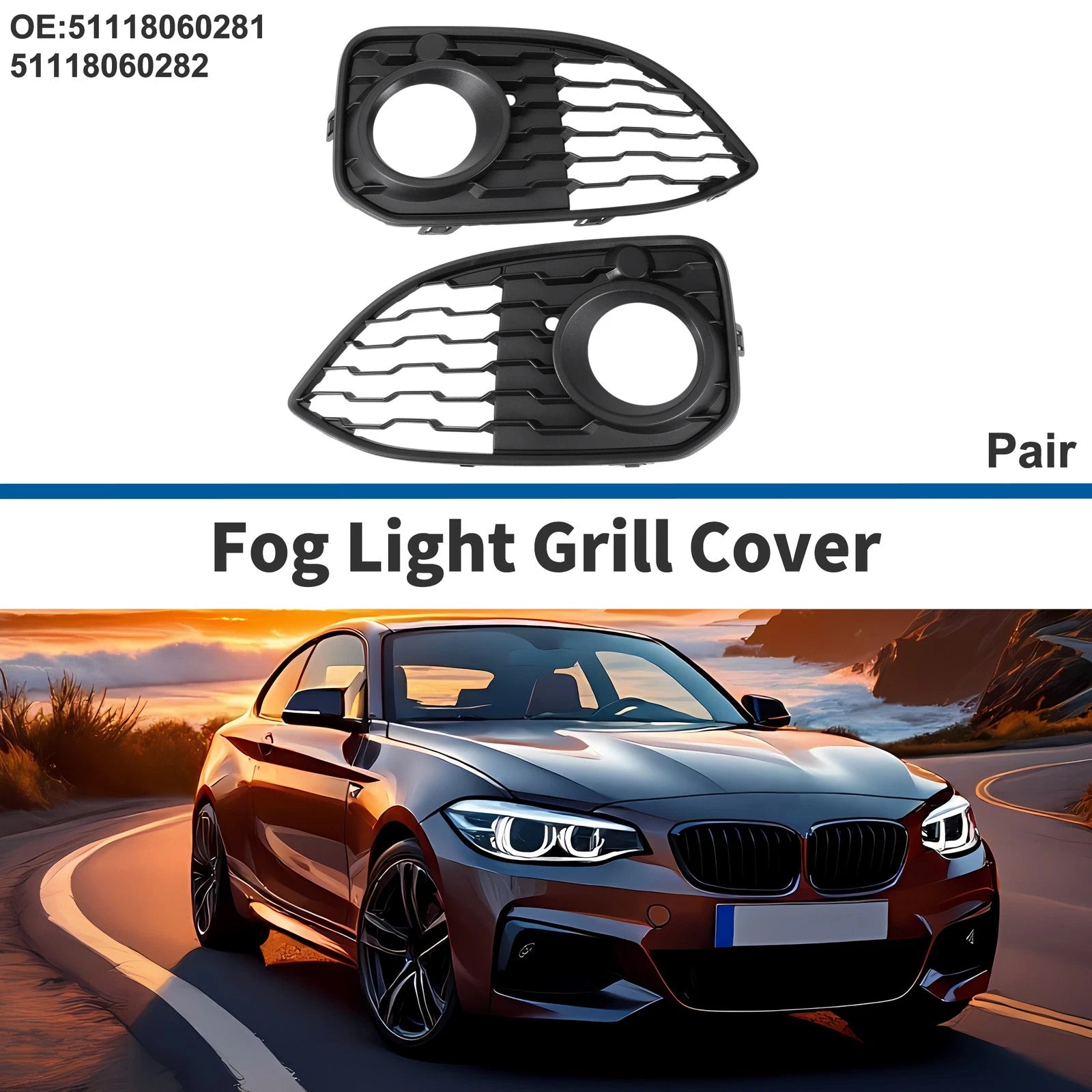 Front Left Right Fog Light Grille for BMW 1 Series F20 (2012–2019)