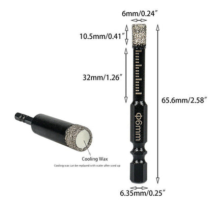 Set of 3 Diamond Tipped Dry Drill Bits for Porcelain Tile Ceramic Marble (6mm, 8mm, 10mm)