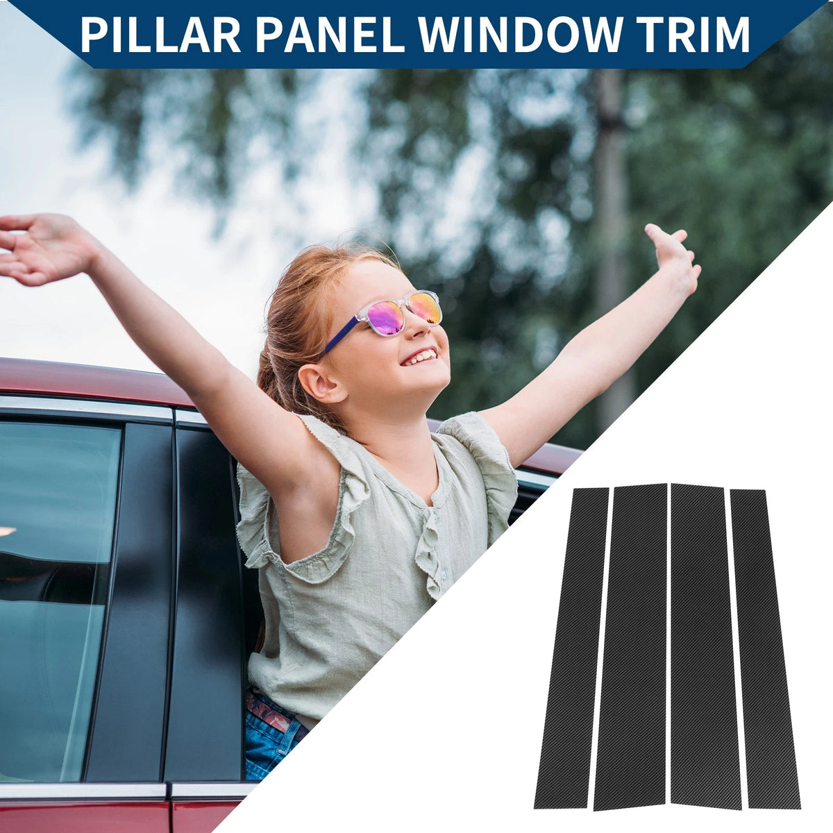 4 Pcs Pillar Window Trim Cover for Toyota Tundra (2007–2020) Black Carbon