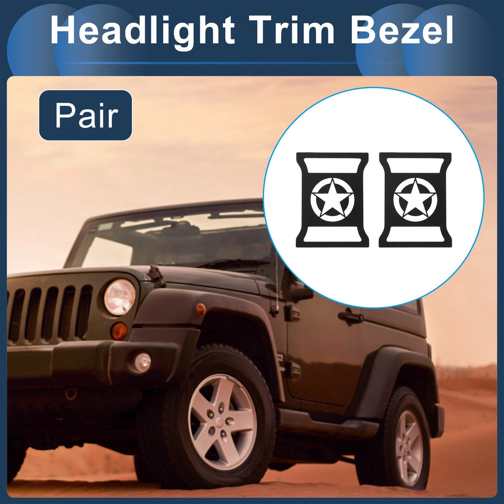 1 Pair Headlight Trim Bezel for Jeep Wrangler (2007–2018) Black